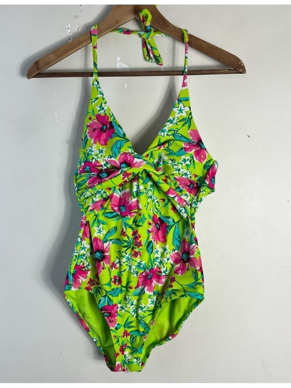 Leilani Green Pink One piece Floral Halter Swimsuit Size 4